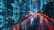 © Holly Design - Futuristic Digital Landscape of Highspeed Financial Trading using Blockchain Technology with Bitcoin Symbols