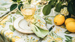 Wedding or formal dinner holiday celebration tablescape with lemons and flowers in the English countryside garden lemon tree, home styling