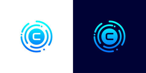 Poster - Letter C technology logo with circuit board line style for digital,data,connection