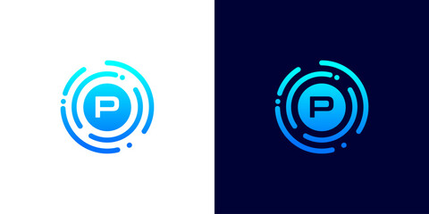 Poster - Letter P technology logo with circuit board line style circle for digital,data,connection