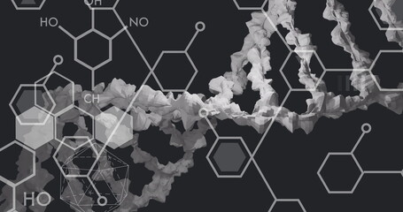 Image of dna strand over data processing