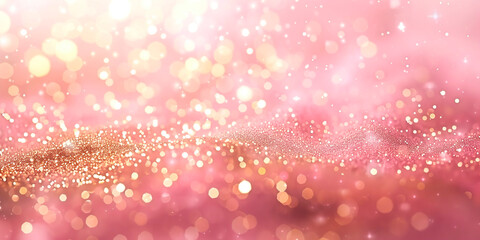 Wall Mural - Abstract festive glowing pink background with golden sparkling wavy and bokeh lights