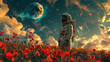 Astronaut auf Blumenwiese