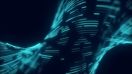 Poster - futuristic digital wave. dark cyberspace. abstract music background. big data visualization with par