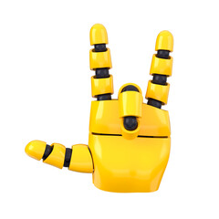 Poster - Yellow emoji bot hand show a goat gesture. Isolated AI or automated concept. 3d rendering