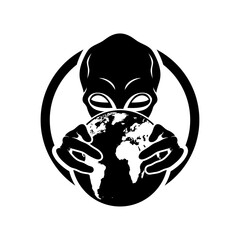 Poster - Extraterrestrial alien and planet Earth icon on white background.