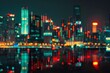 A financial and trading graphs with beautiful night bulding and city background.