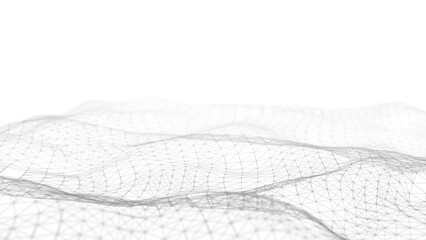 Poster - abstract technology wave of particles. big data visualization. background with motion dots and lines