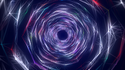 Poster - abstract wireframe tunnel. wormhole. 3d portal grid. futuristic fantasy funnel. 3d rendering.