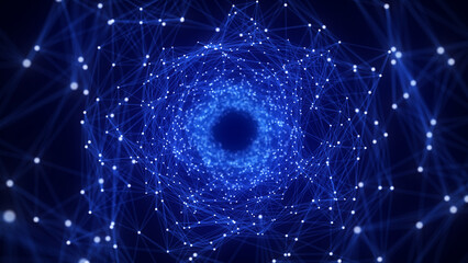 Poster - abstract wireframe tunnel. wormhole. 3d portal grid. futuristic fantasy funnel. 3d rendering.