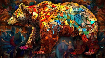 Aufkleber - bear stained glass