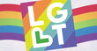 Image of rainbow lgbt text over rainbow background