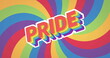 Image of rainbow pride text over rainbow background