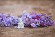 angel figurine and spring lilac flowers close up, abstract natural background. Spring season. Easter holiday. symbol of faith in God, gentle romantic love. template for design
