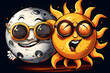 Celestial Harmony: Illustration von Sonne und Mond mit verschiedenen Emotionen vereint