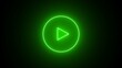 © MstHazera - Glowing green color play button on black background. 3d illustration. Press to play. Neon Play button icon. media player button,