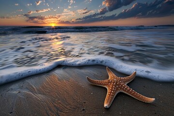 Poster - Starfish on Beach at Sunset