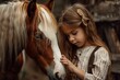 Little Girl Petting Brown and White Horse