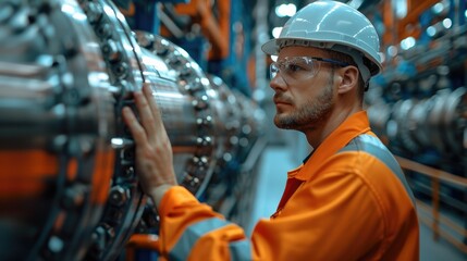 Aufkleber - An engineer in a manufacturing plant, inspecting machinery, vigilant and professional. Generative AI.