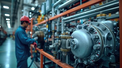 Aufkleber - Person working with a compressor in an industrial location. Generative AI.