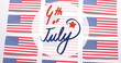 Image of 4th of july text over flags of united states of america on white background