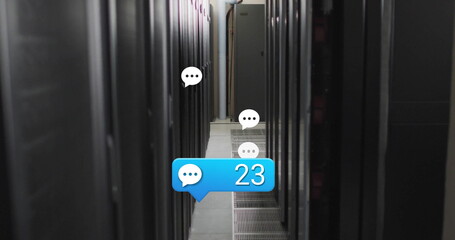 Poster - Image of social media icons and data processing over computer servers
