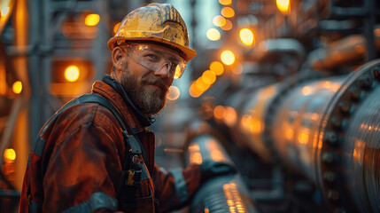 Aufkleber - A construction pipe fitter working on a pipe in a refinery. Generative AI.