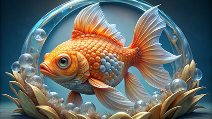 Fantasy Goldfish with Vibrant Fins in a Bubble Ring Aquarium

