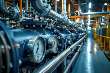 Fototapete - Diaphragm compressor. Liquid gas factory Liquefied oxygen production. Gas Factory. Generative AI.