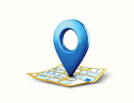 3d rendered map marker isolated on white background. Blue pin or pointer icon with map symbol. Concept for travel, holiday, booking, tour, hotel, transportation. 3d vector illustration.
