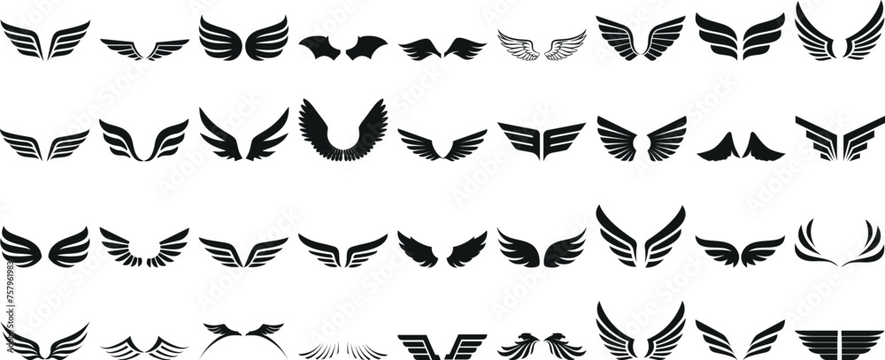 Wings Design wing silhouette vector set, angel or bird wings. Ideal wing vector for ...