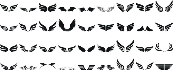 Wall Mural - wing silhouette vector set, angel or bird wings. ideal wing vector for logo design, tattoos, decals.