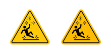 Ice Slip Hazard Sign. Caution For Snowy Slippery Surfaces. Road Sign Warning Of Icy Conditions.