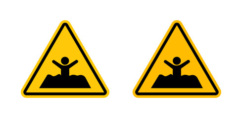 Wall Mural - Mud Hazard Warning Sign. Quicksand and Swamp Danger Symbol. Caution for Beaches and Muddy Areas.