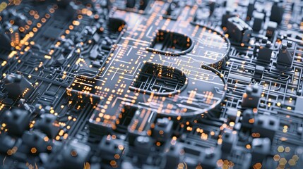 Poster - High-Tech Circuit Board Bitcoin with Glowing Connections Close-up of an advanced Bitcoin circuit board with illuminated electrical connections symbolizing technology and computing.
