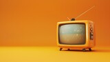Fototapeta Sport - Classic retro vintage tv isolated on vibrant orange background. 3d rendering