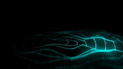 Wall Mural - Circle blue wave of particles. Abstract background with a dynamic wave. 3d rendering.
