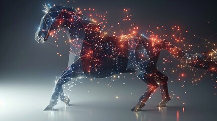 Poster - An abstract CHESS HORSE origami on a white background with an inscription. Starry sky with stars and the universe.
