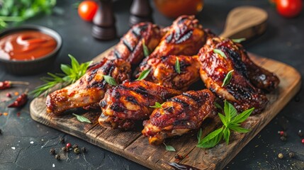 Wall Mural - a group of chicken wings on a wooden board