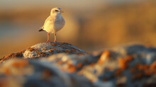 White Bird On A Rock During Sunset
