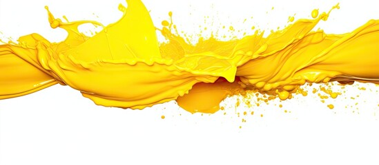 Poster - Vibrant Yellow Liquid Splash Creates Dynamic Movement on Clean White Surface