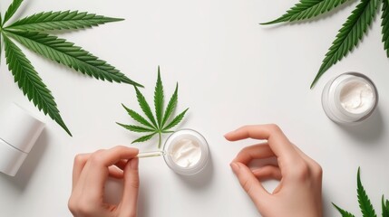 Sticker - Cannabis leaf and cosmetic product balm on table