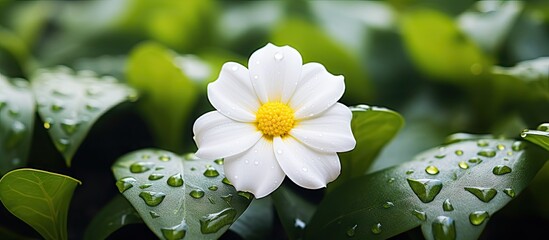 Poster - Ethereal White Blossom Glistening with Dew Drops in Soft Morning Light