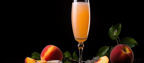 Poster - Refreshing Peach Juice Delight with Ripe Juicy Peach Slice for Summer Beverages