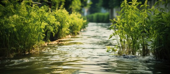 Poster - serene river flowing through lush vegetation in a vibrant ecosystem