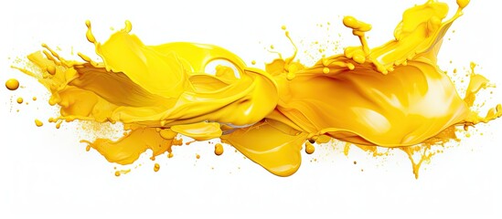 Wall Mural - Vibrant Yellow Paint Splatter on Clean White Background for Artistic Projects