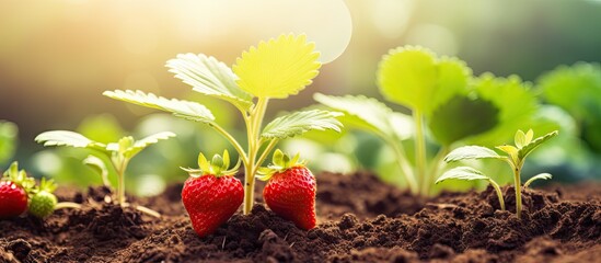 Canvas Print - Vibrant Strawberry Plant Close-up Showing Ripe Juicy Berries in Lush Greenery