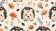 © Mark - Animated hedgehogs, seamless pattern. Kids repeating print, happy kawaii character. Colored childs flat modern illustration for textile, cloth, or wallpaper.