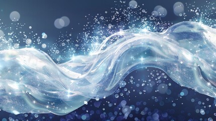 Poster - Light effect with bubbles and sparkles shining in the background. Isolated transparent abstract foam, sparkling vortex, dynamic 3D elements for advertising washing powder or shampoo.