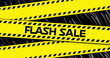 Image of flash sale on yellow tape over black background with lines